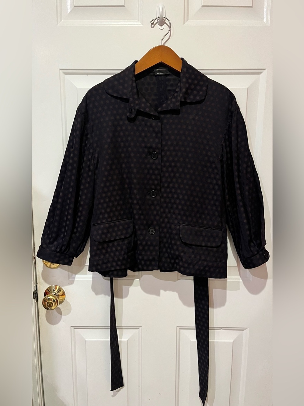 Vintage BCBGMAXAZRIA Plum Polka Dot Belted Cotton Blazer Size Small EUC